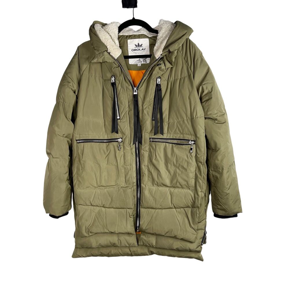 Orolay Womens Medium M Green Thickened Down Jacket Water Resistant Warm Pockets